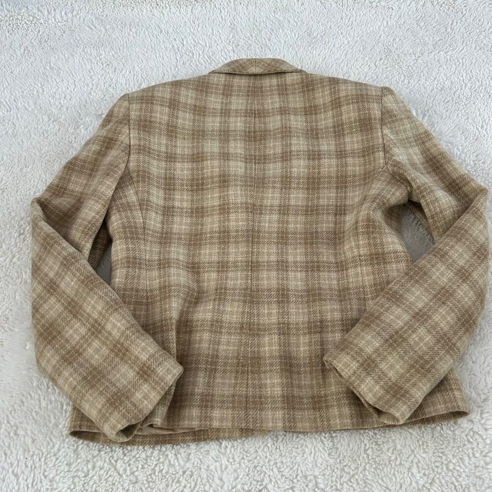Jones New York Womens Biege Plaid Blazer Wool Blend Size 8 Preppy Soft Core - Picture 2 of 6
